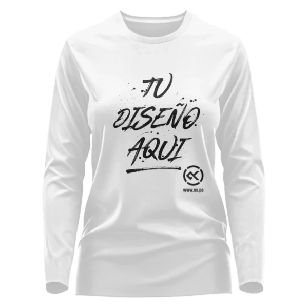 Polo de mujer blanco manga larga de algodón con estampado personalizado