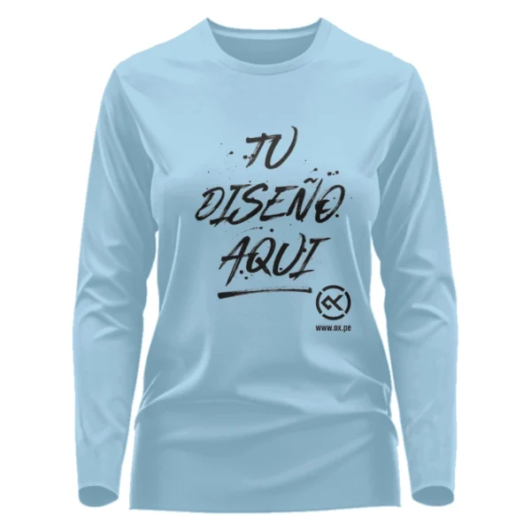 Polo de mujer celeste manga larga de algodón con estampado personalizado (copia)