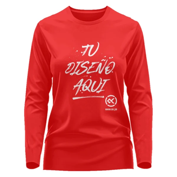 Polo de mujer rojo manga larga de algodón con estampado personalizado