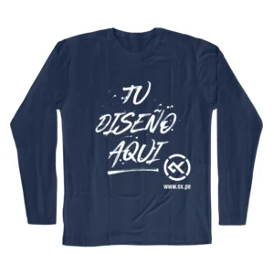 Polo azul acero manga larga de algodón unisex con estampado personalizado