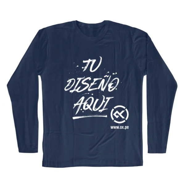 Polo azul acero manga larga de algodón unisex con estampado personalizado