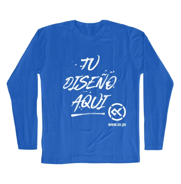 Polo azulino manga larga de algodón unisex con estampado personalizado