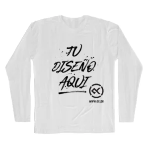 Polo blanco manga larga de algodón unisex con estampado personalizado