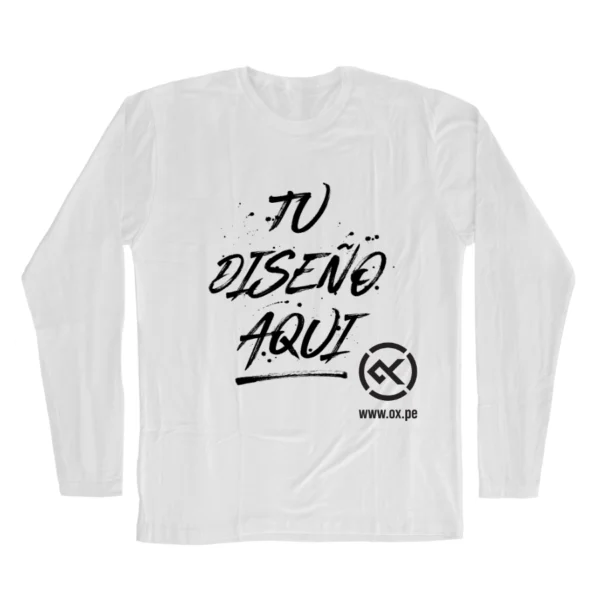 Polo blanco manga larga de algodón unisex con estampado personalizado