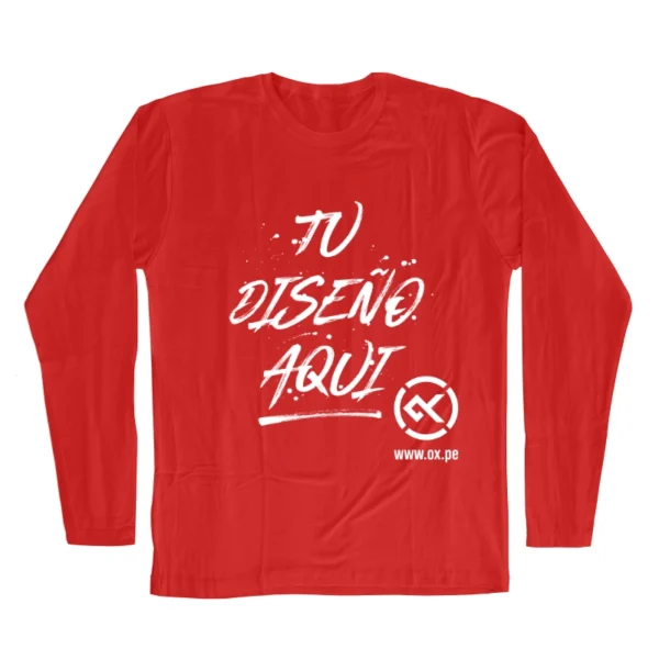 Polo rojo manga larga de algodón unisex con estampado personalizado